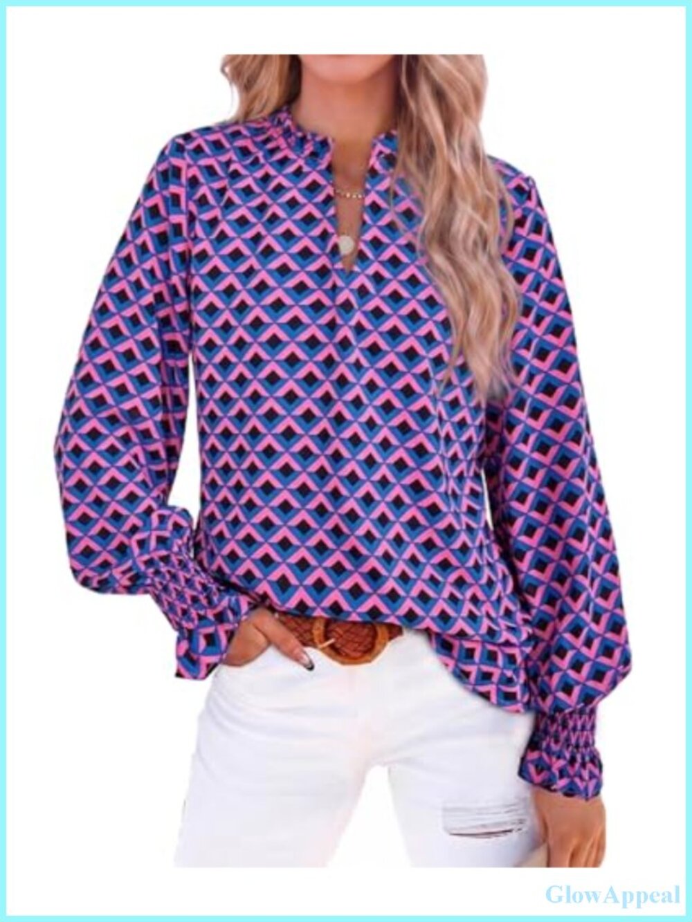V Neck Floral Long Sleeve Blouse Casual Boho Work Top